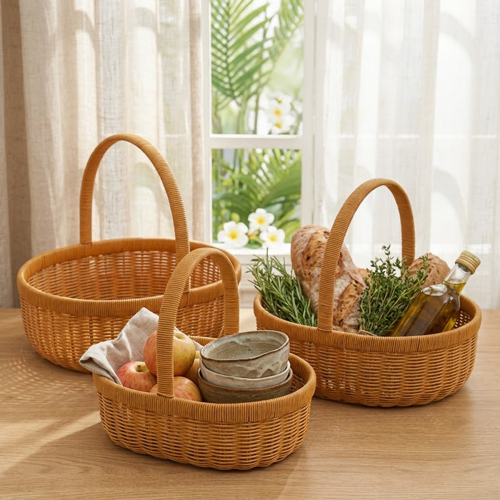 3-in-1 multifunctional rattan storage basket for vegetables, flowers, groceries, picnics and home décor, available in Nairobi, Kenya