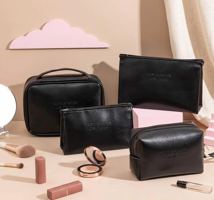 4-Piece Black -Vegan Leather Travel Cosmetic Bags Set, available in Nairobi, Kenya