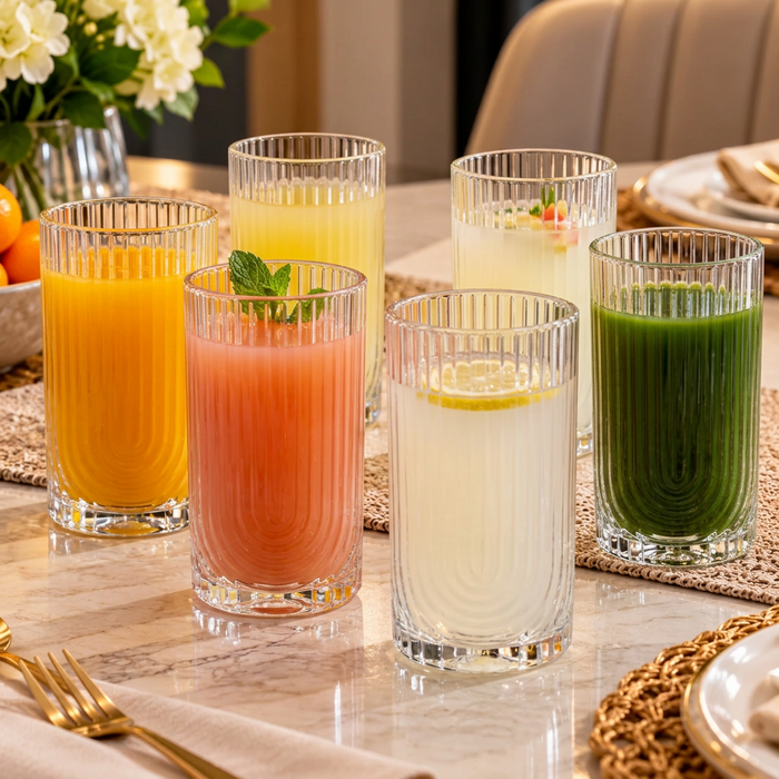 410ml transparent retro U-shaped ribbed highball glass available in Nairobi, Kenya