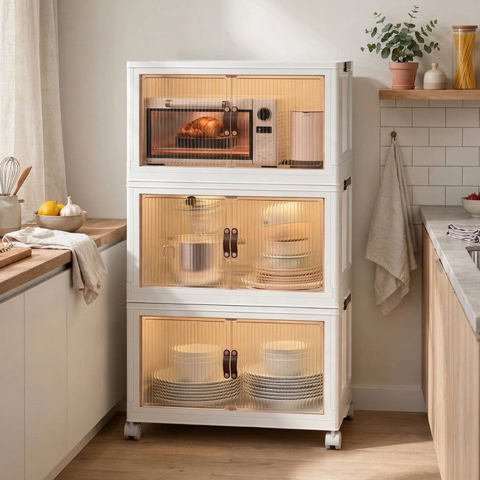 76cm 3-tier foldable storage cabinet with magnetic doors and rotating wheels, 48 × 26 × 76cm, available in Nairobi, Kenya