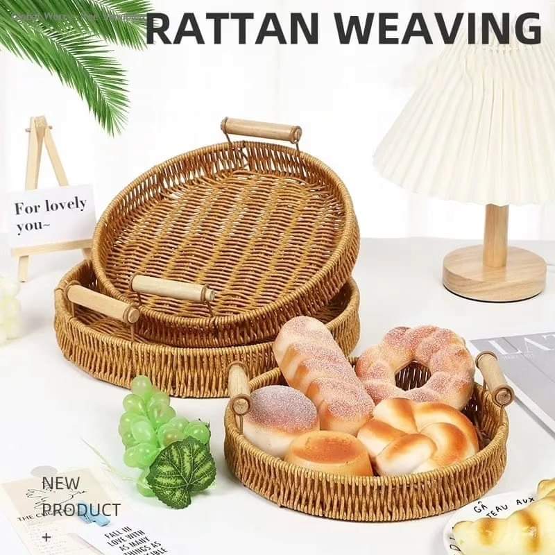 3pcs Round Rattan Trays