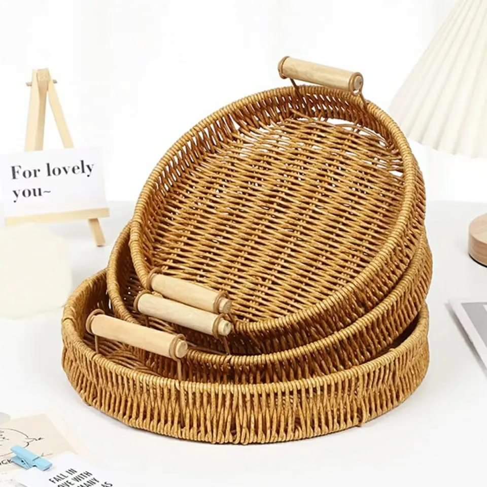 3pcs Round Rattan Trays