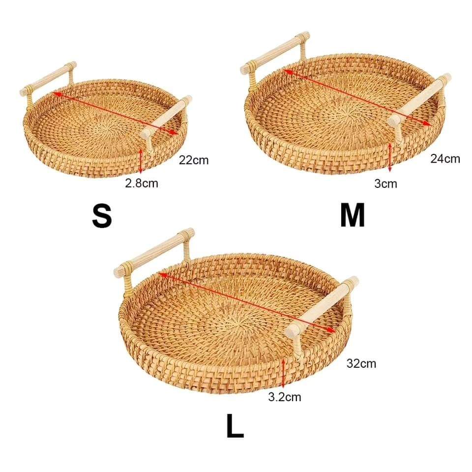 3pcs Round Rattan Trays