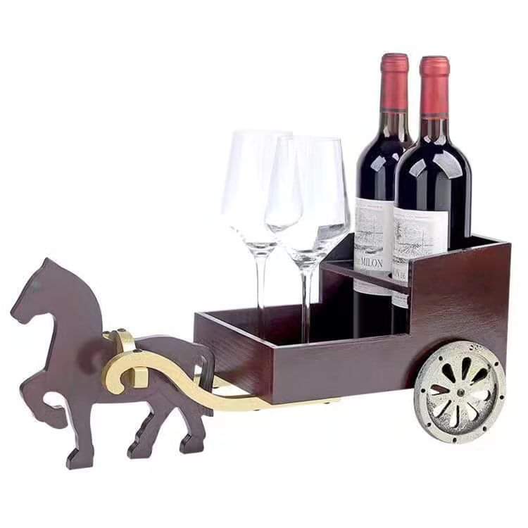 Wooden vintage horse cart bottle rack