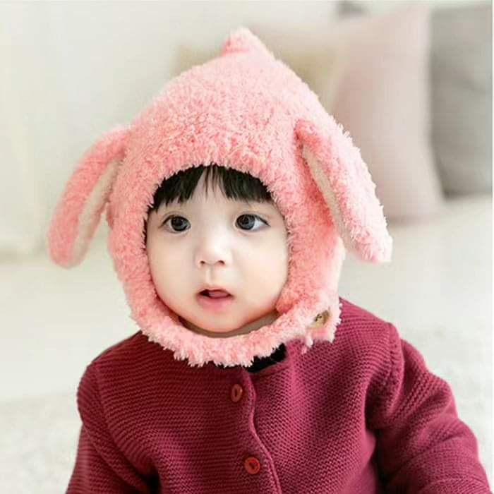 Wool winter children hat plus fleece long ear
