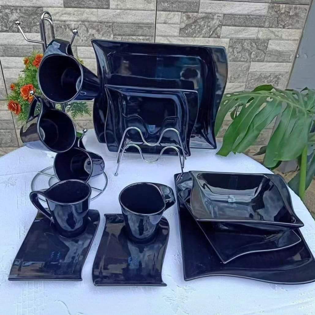 Black plain 36pcs Rectangular Shaped Dinner Set