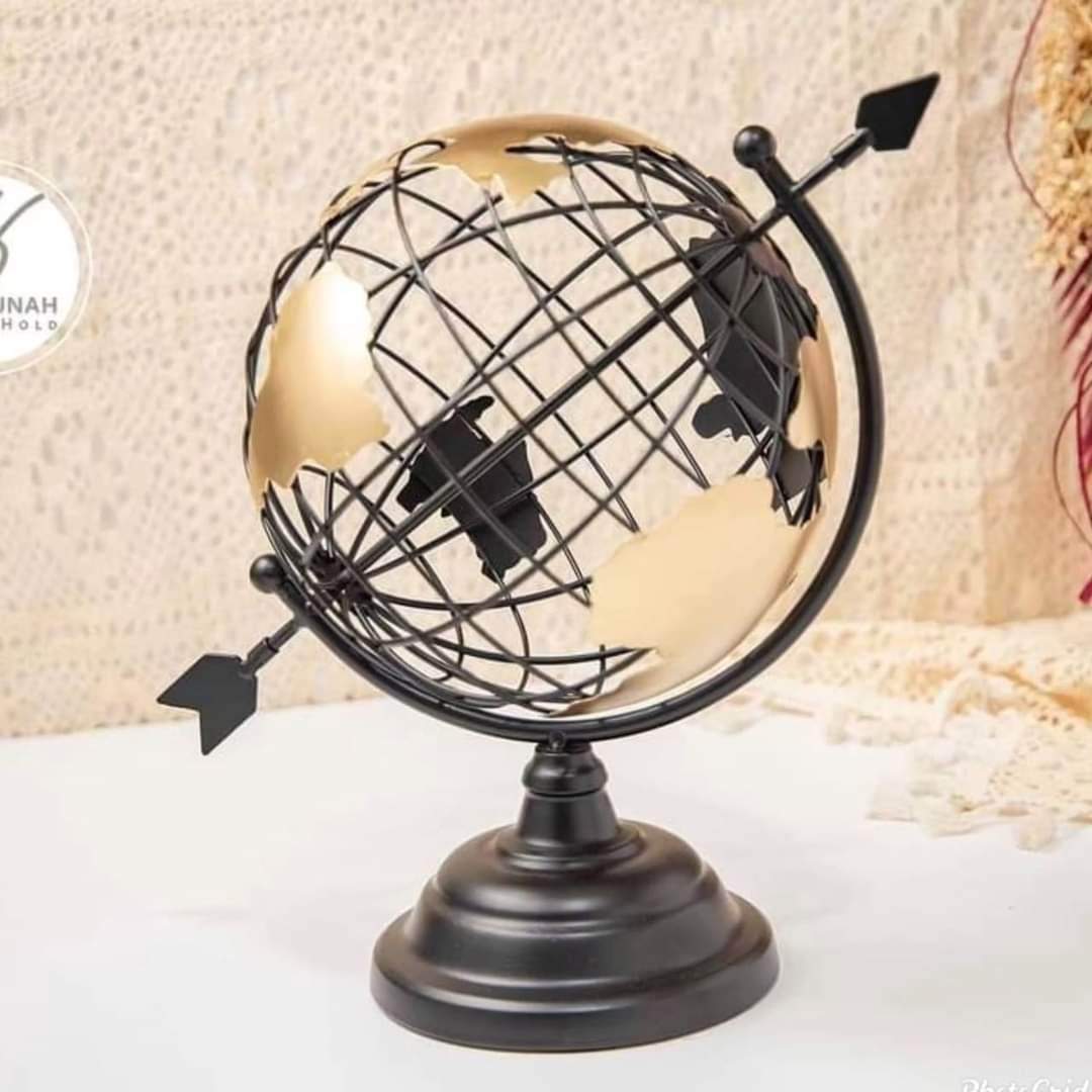 World Map perforated table globe with black base