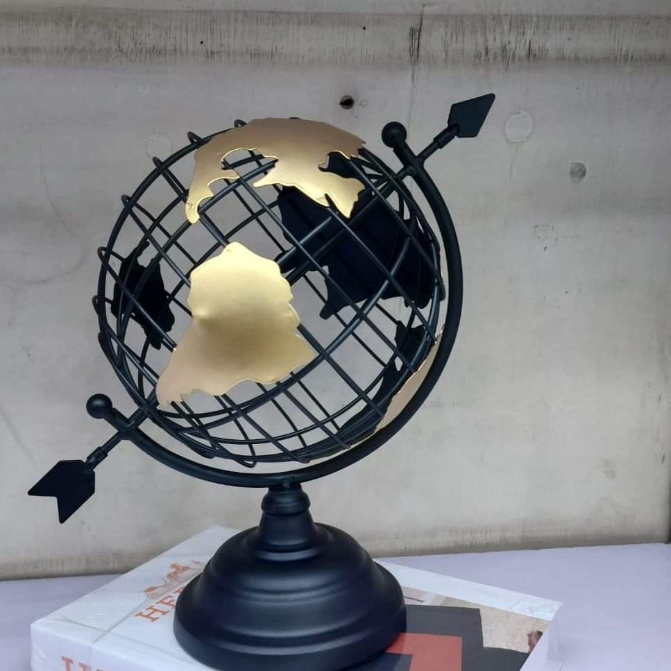 World Map perforated table globe with black base