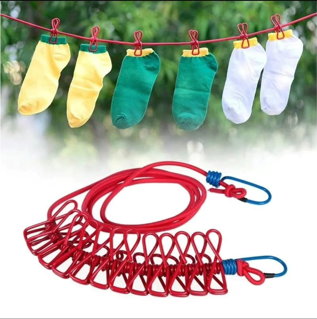 1.8M Outdoor Elastic Clothesline with Clamp Clips