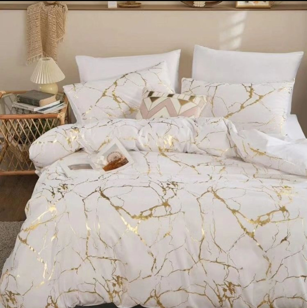 Luxury Gold Marble texture Foil style Duvet cover Set