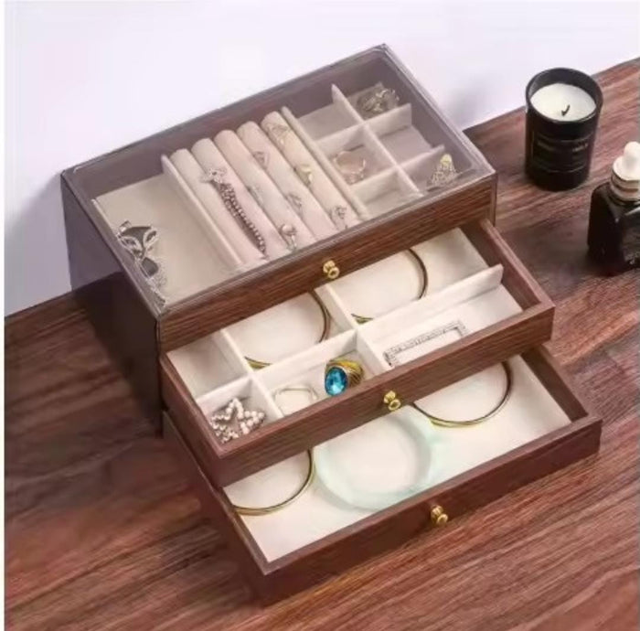 Brown transparent acrylic and wood multifunctional jewellery storage box available in Nairobi, Kenya