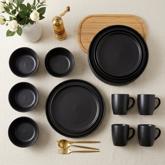 Matte Black 16 Piece Dinner Set with 4 Mugs, 4 Side Plates, 4 Dinner Bowls and 4 Dinner Plates, available in Nairobi, Kenya