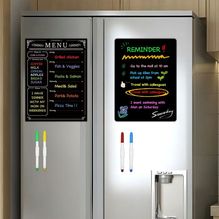 PET magnetic erasable fridge planner with removable writing surface, one duster and eight assorted colour pens, available in Nairobi, Kenya