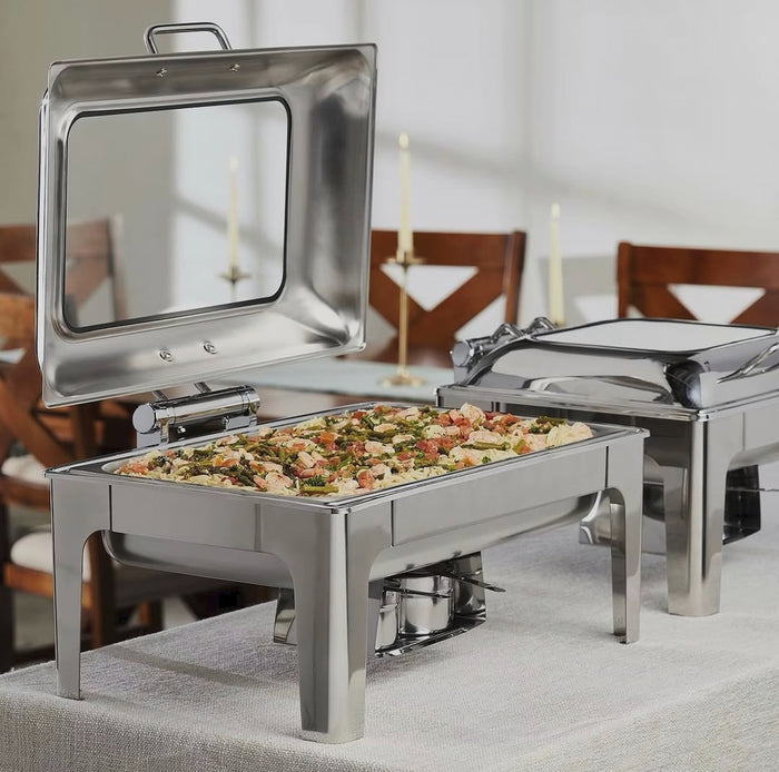 Gemelli Collections 9L gold and silver chafing dish available in single, double and triple configurations for buffets, hotels, restaurants and catering.
