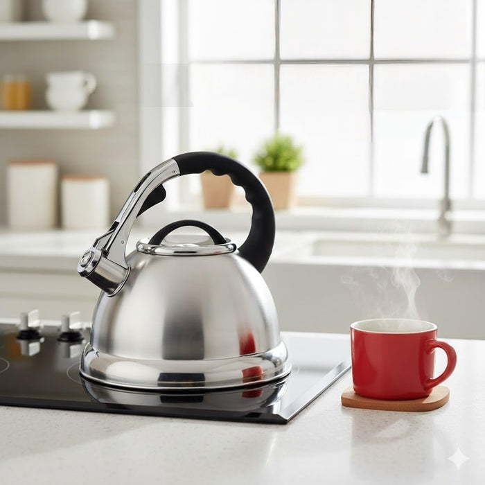 Gemelli Collections 3.5L whistling stainless steel kettle silver induction compatible for home and outdoor use
