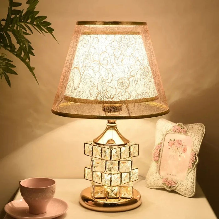 Gemelli Collections European Style Double Shade Crystal Table Lamp decorative bedside and living room lighting