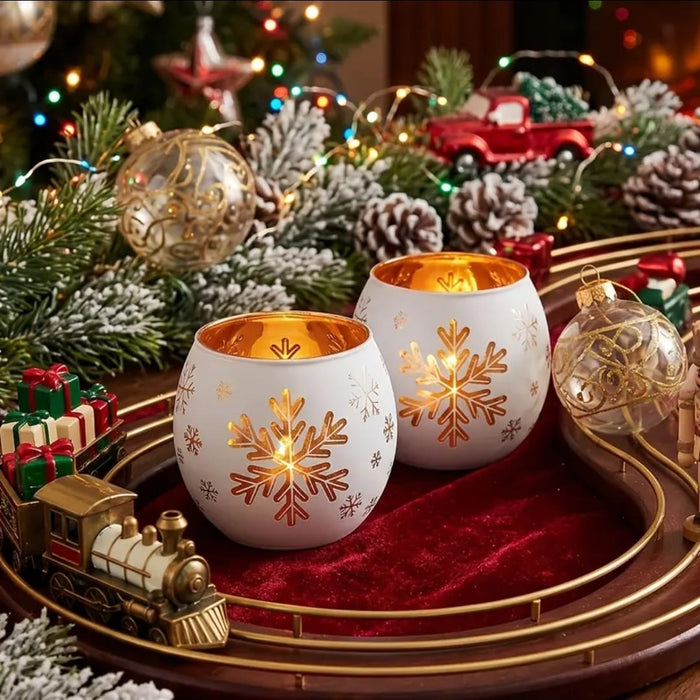 2 Piece Glass Snowflake Tealight Candle Holder Set with Snowman or Father Christmas print - available in Nairobi, Kenya