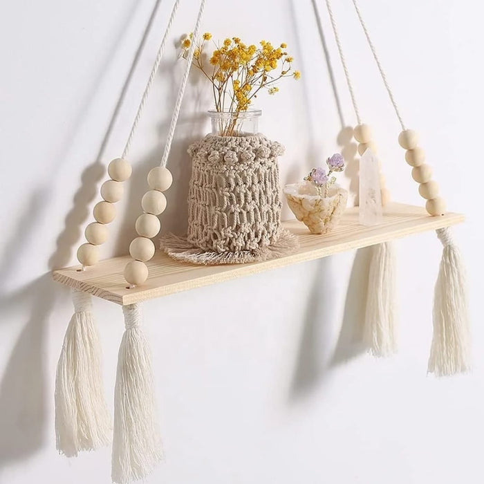 Gemelli Collections Macrame Wall Hanging Shelf decorative hanging storage rack for bedroom living room and home decor