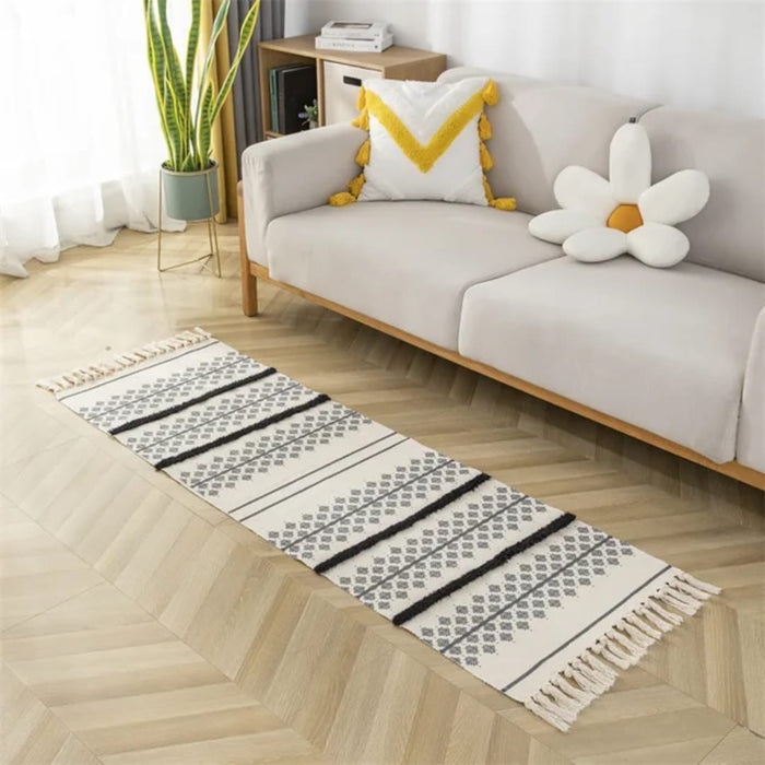 Gemelli Collections Cotton Linen Bedside Living Room Mat with Tassels 60 x 180cm decorative indoor floor rug