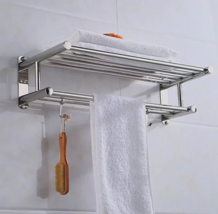 60 cm Stainless Steel Wall Mounted Towel Rack with Hooks, Silver - available in Nairobi, Kenya