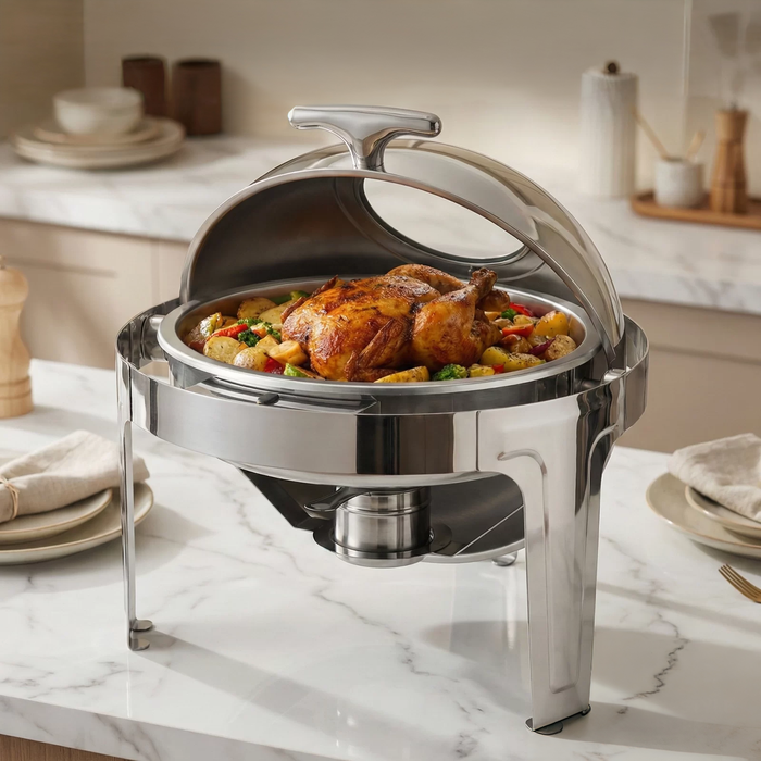 6 Litre Stainless Steel Round Roll Top Chafing Dish - available in Nairobi, Kenya