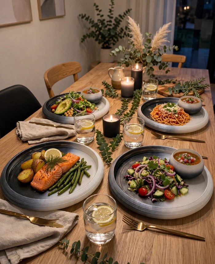 Smoky Grey Swirl 18 Piece Frosted Glass Dinner Set with 6 Dinner Plates, 6 Pasta Bowls and 6 Soup Bowls, available in Nairobi, Kenya