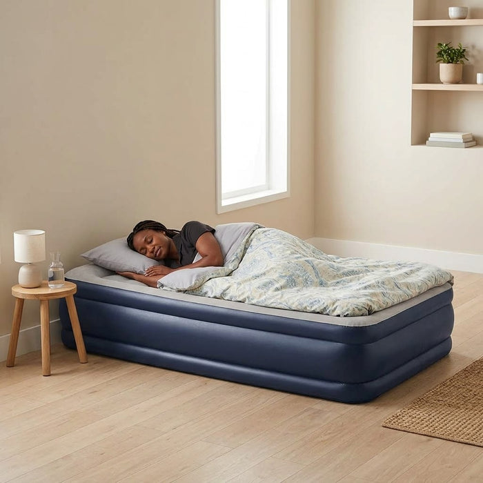 Thick inflatable air mattress with pump measuring 191cm × 97cm × 46cm for guest sleeping, camping and travel. Available in Nairobi, Kenya.
