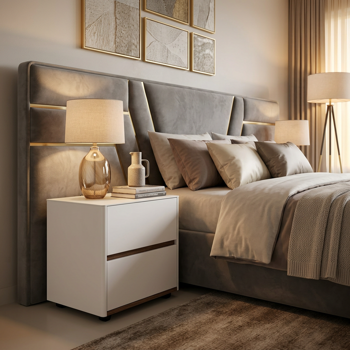 White MDF Bedside Nightstand with Push-Open Doors, 46 × 46 × 43 cm, available in Nairobi, Kenya