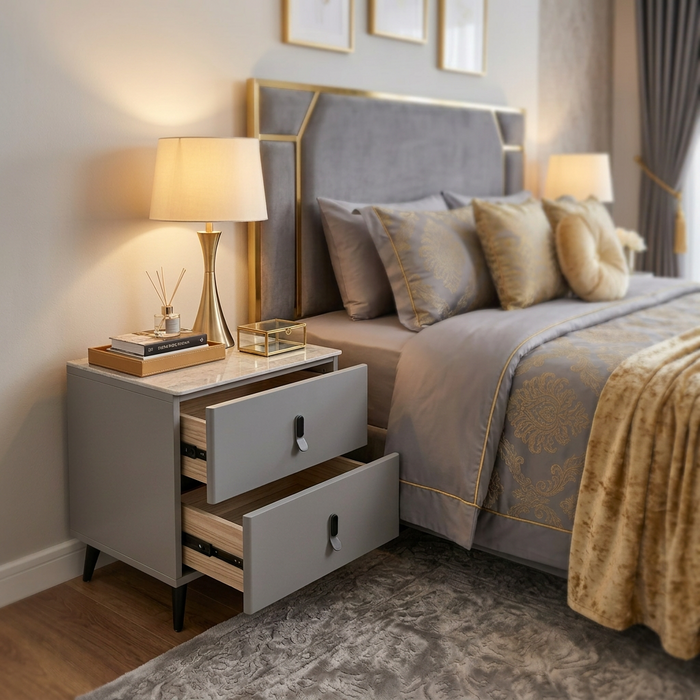 Wooden Bedside Nightstand with 2 Drawers and Marble-Effect Top, 45 × 50 × 47 cm, available in Nairobi, Kenya