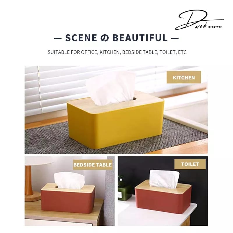 Table serviette plastic holder with bamboo cover