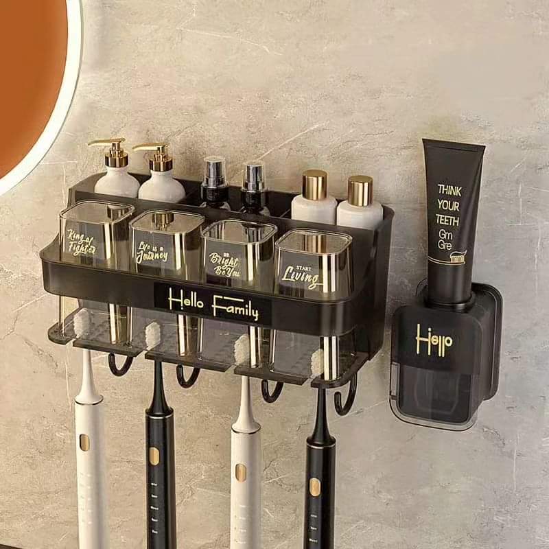 Wall Mounted Toothbrush Holder And Toothpaste Dispenser With 4 Drying Cups