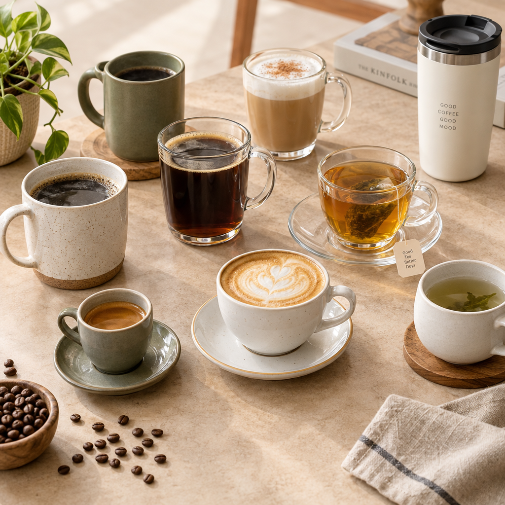 Cups and Mugs Collection featuring ceramic coffee mugs, tea cups, cappuccino cups, glass mugs and cup and saucer sets, available in Nairobi, Kenya
