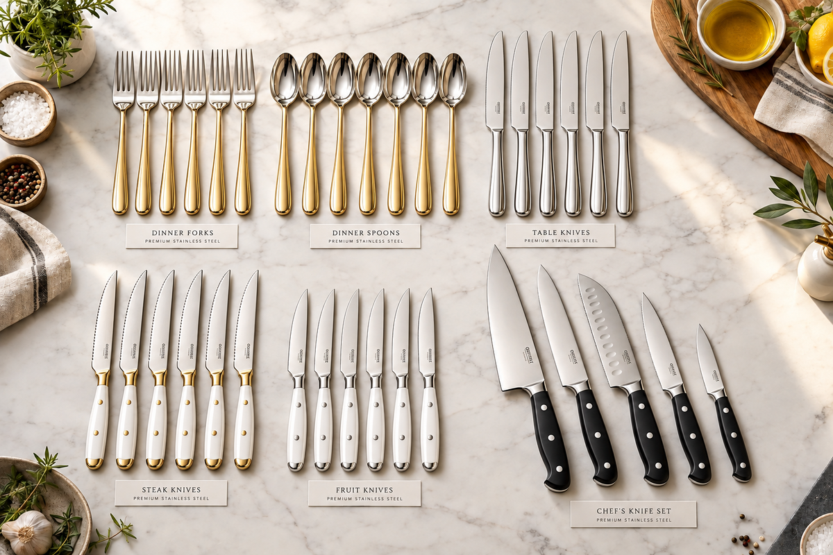 Cutlery and Knife Sets Collection featuring stainless steel forks, spoons, dinner knives and kitchen knife sets, available in Nairobi, Kenya