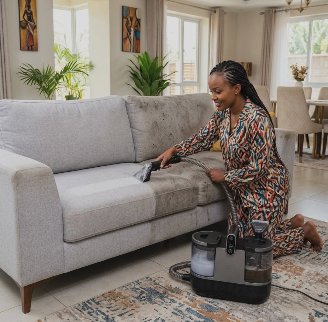 Vacuum spot sofa and carpet cleaner with hot water steam and room temperature cleaning modes for upholstery carpet and stain removal.