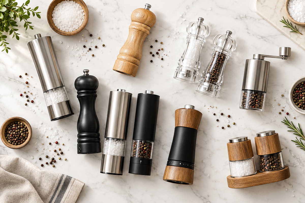 Salt and Pepper Grinders Collection featuring manual salt mills, pepper grinders, electric spice grinders and salt and pepper grinder sets, available in Nairobi, Kenya