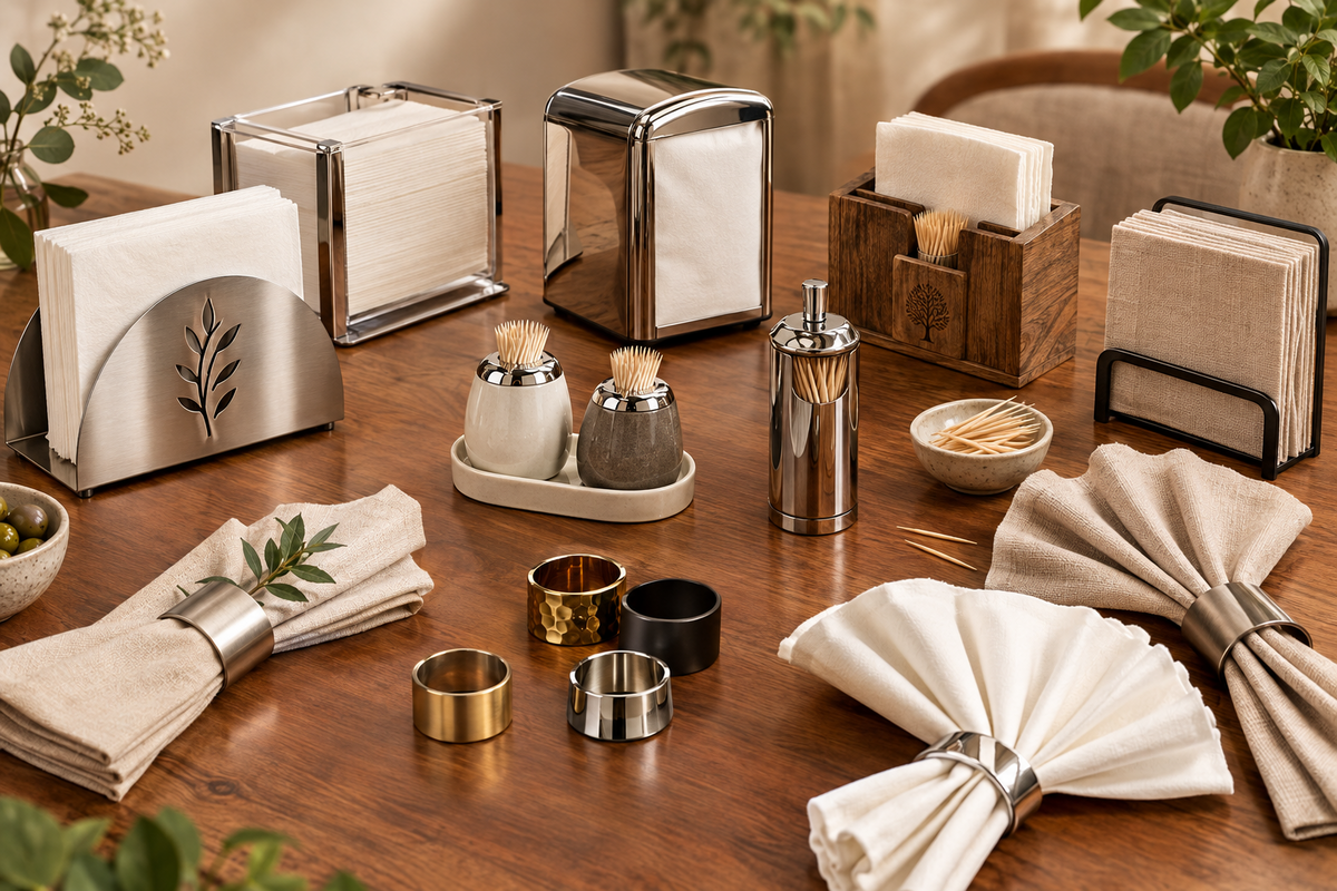 Serviette and Toothpick Holders Collection featuring table napkin holders, serviette dispensers and toothpick holders, available in Nairobi, Kenya