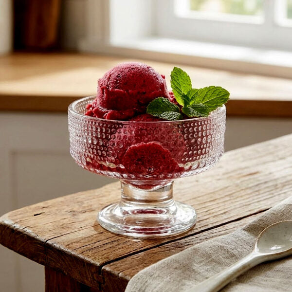 6-piece 220ml bubble-textured glass ice cream bowls with pedestal base