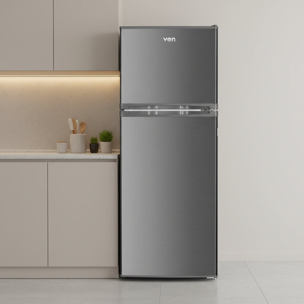 181l double door direct cool fridge top mount freezer inox refrigerator tropicalised compressor lock and key kitchen appliance 550x580x1370mm tempered glass shelves energy efficient fridge