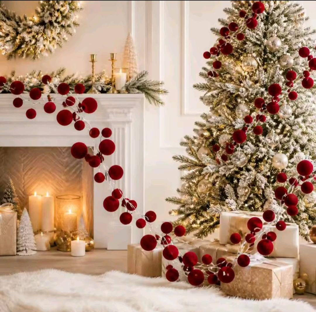 1.8m Christmas ball vine garland with plastic branches and flocked pendant for door and wall decoration, available in Nairobi, Kenya