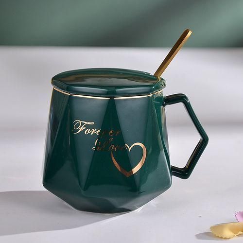 Diamond Shape Ceramic Cup Set Gift Box – Cup with Spoon and Lid