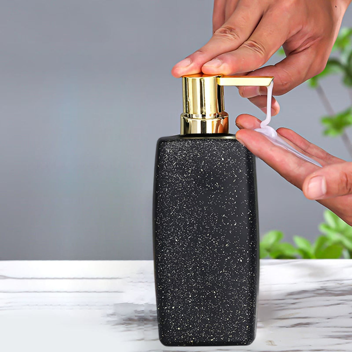 350ml Glass Soap Dispenser Bottle with Marble Effect Design