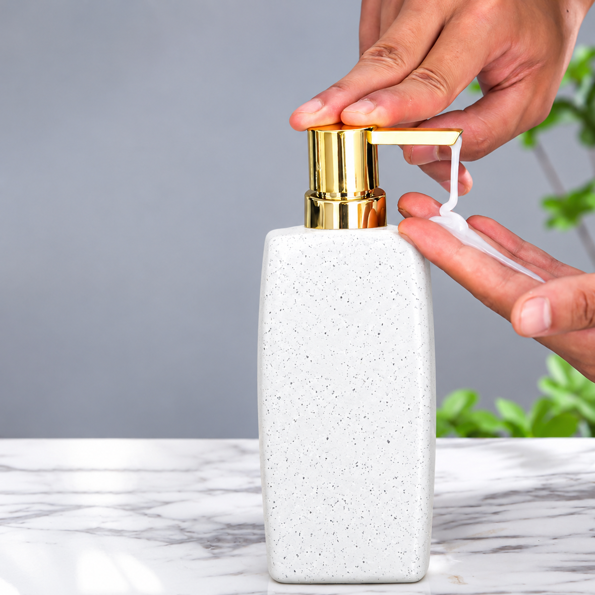 350ml Glass Soap Dispenser Bottle with Marble Effect Design