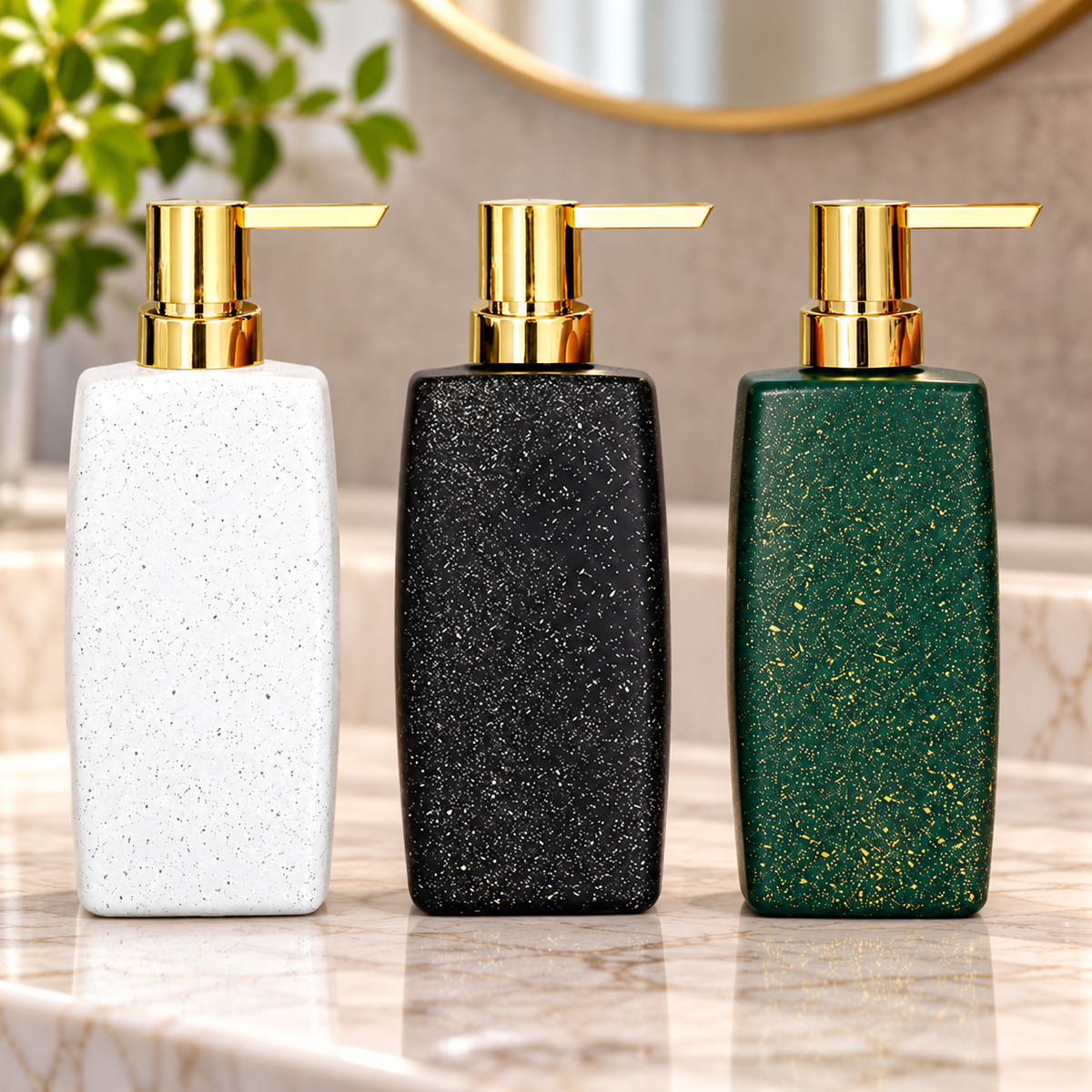 350ml Glass Soap Dispenser Bottle with Marble Effect Design