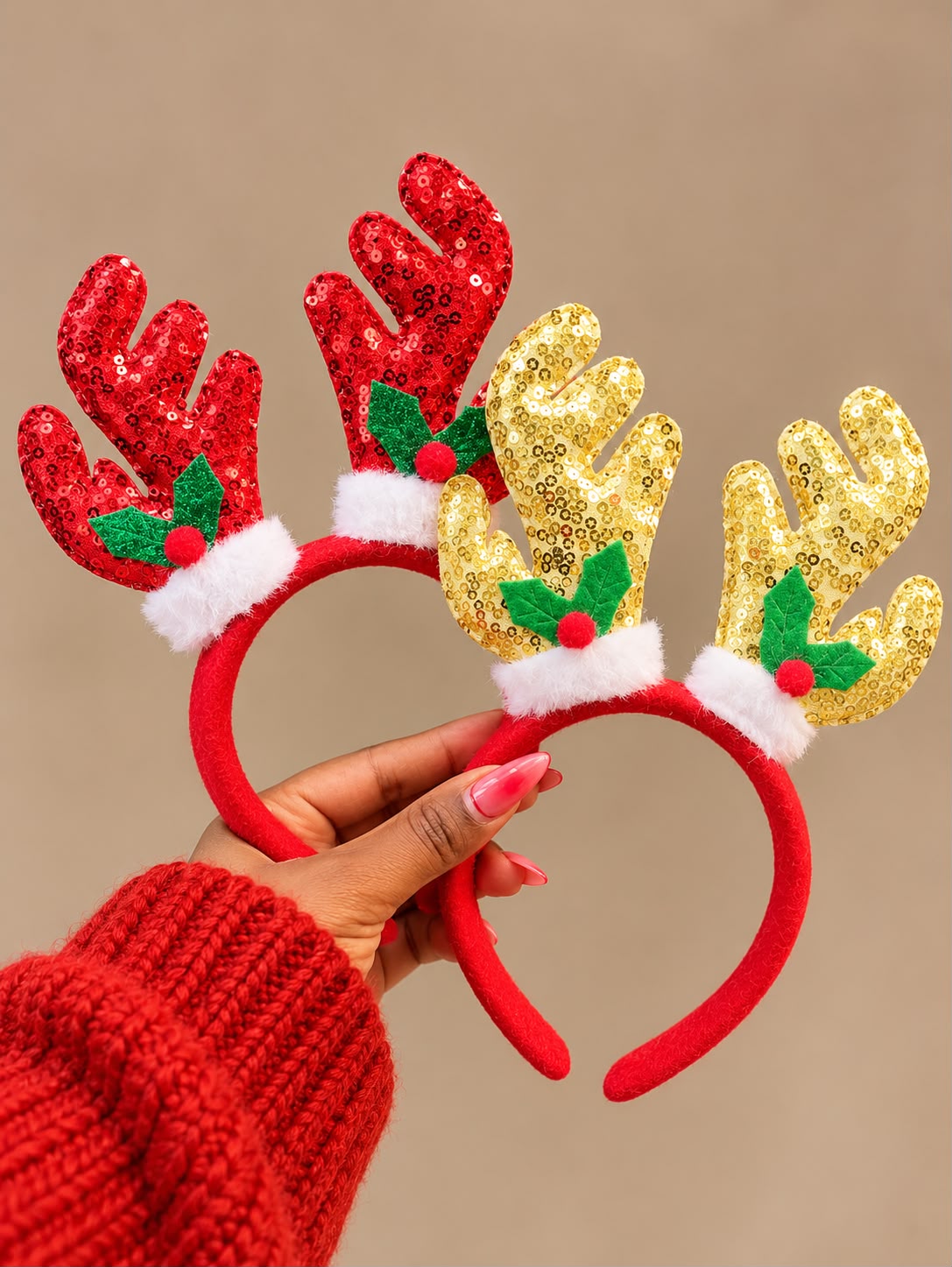 Christmas Reindeer Antler Headband with Festive Decorations
