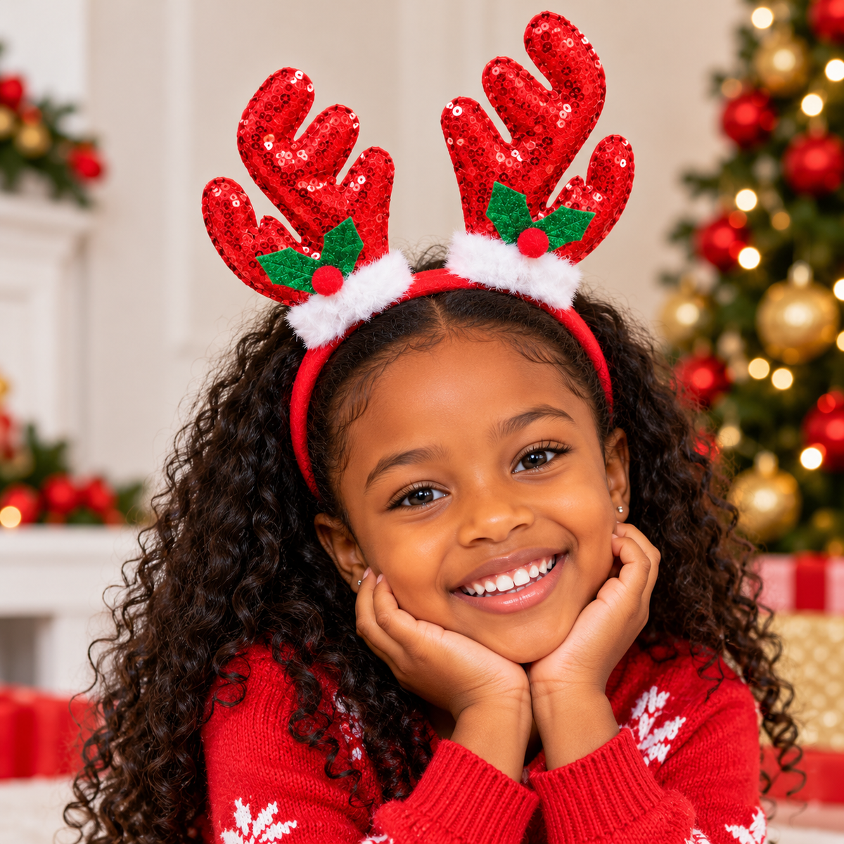 Christmas Reindeer Antler Headband with Festive Decorations