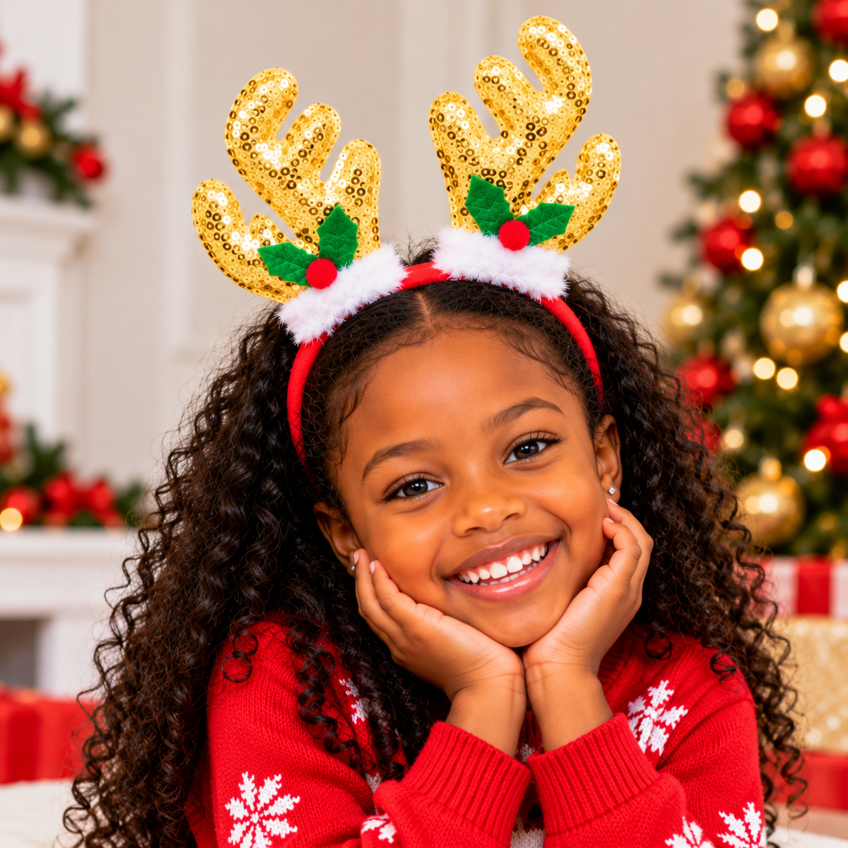 Christmas Reindeer Antler Headband with Festive Decorations