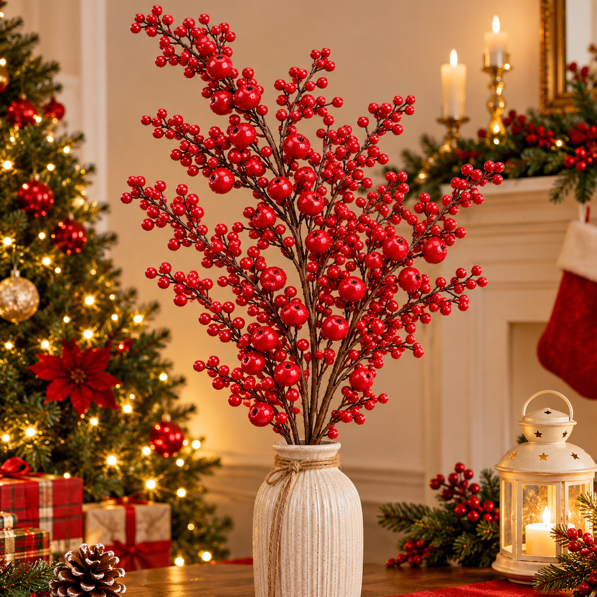 35cm Red Christmas Decorative Berry Stem for Festive Arrangements