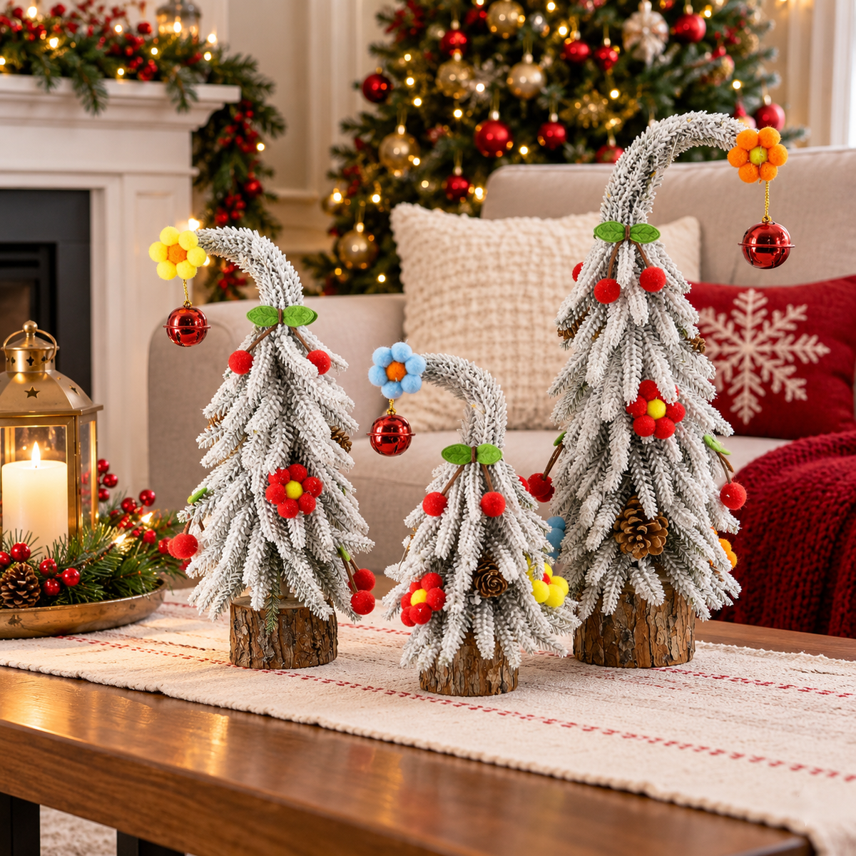 25cm Snow-Covered Christmas Tree Decoration with Wooden Base