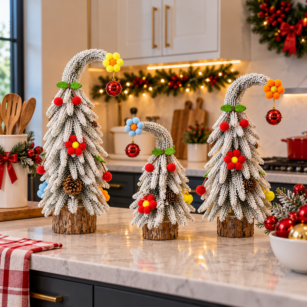 25cm Snow-Covered Christmas Tree Decoration with Wooden Base