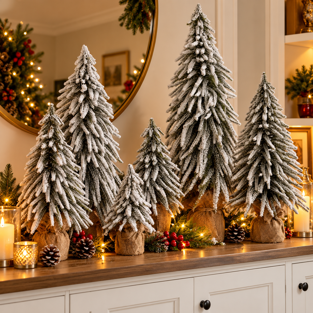 60cm Snow-Covered Christmas Tree Decoration with Burlap Base